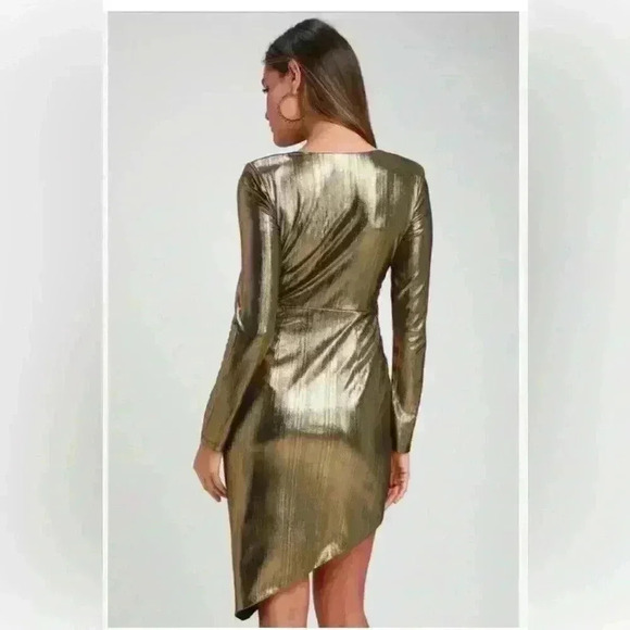 Ryse Gold Metallic Long Sleeve Asymmetrical Mini Dress - Picture 6 of 9
